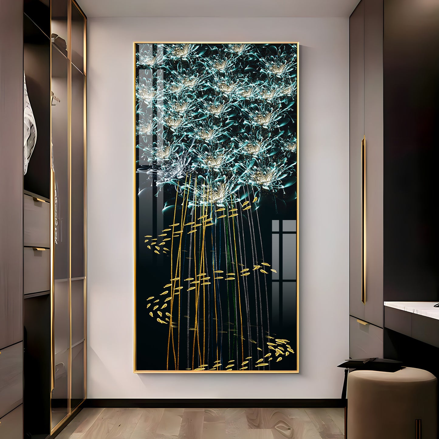 Fishes With Flowers Premium Acrylic Vertical Wall Art