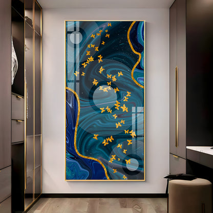 Elegance Of Golden Butterfly Premium Acrylic Vertical Wall Art