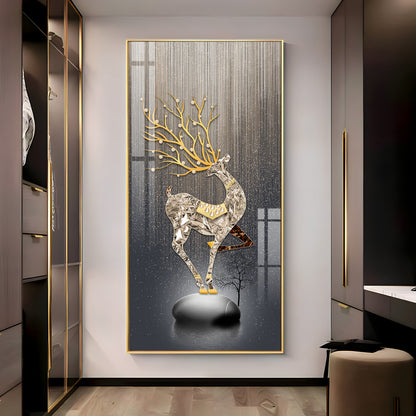 Couple Golden Deer Premium Acrylic Vertical Wall Art