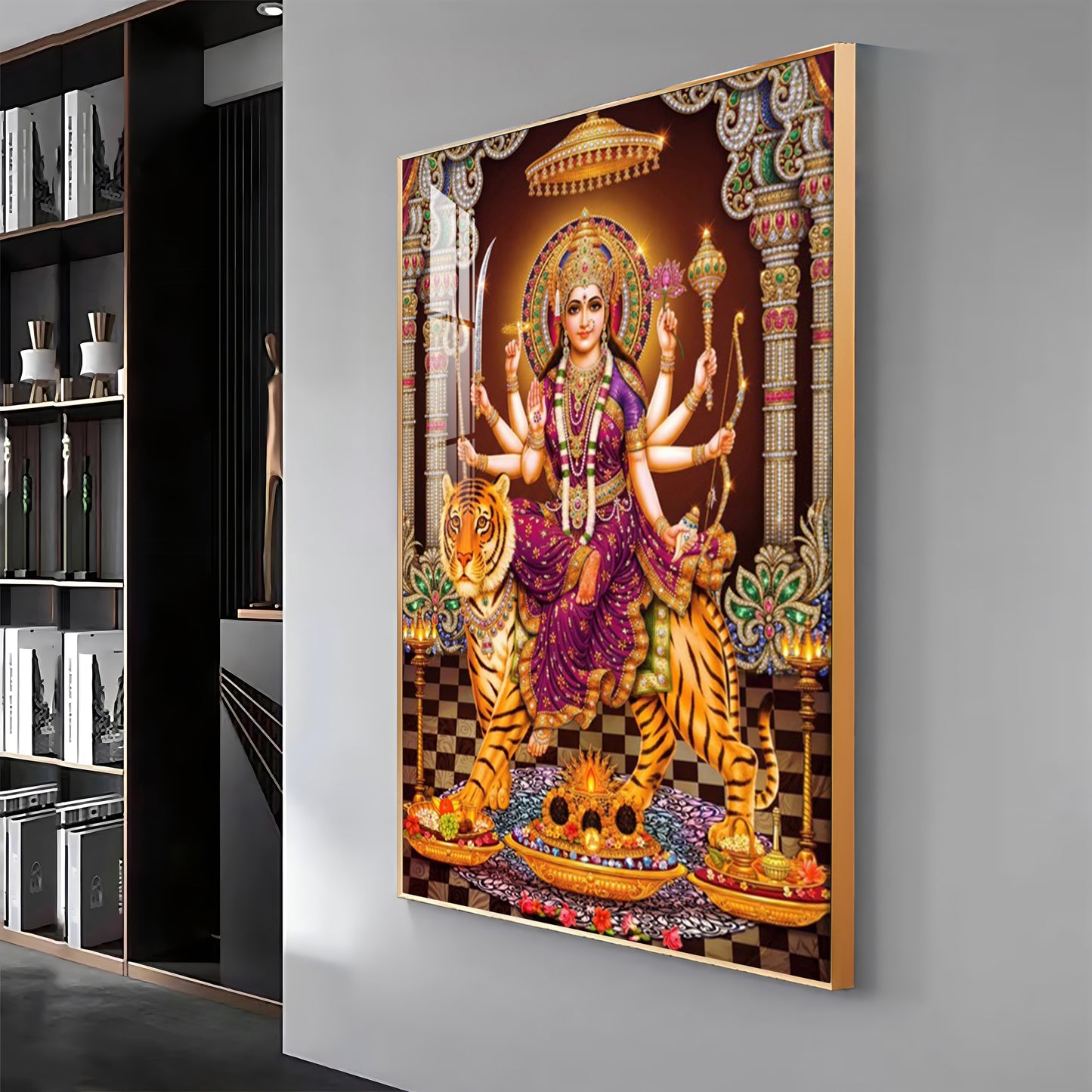 Maa Sherawali Premium Acrylic Vertical Wall Art