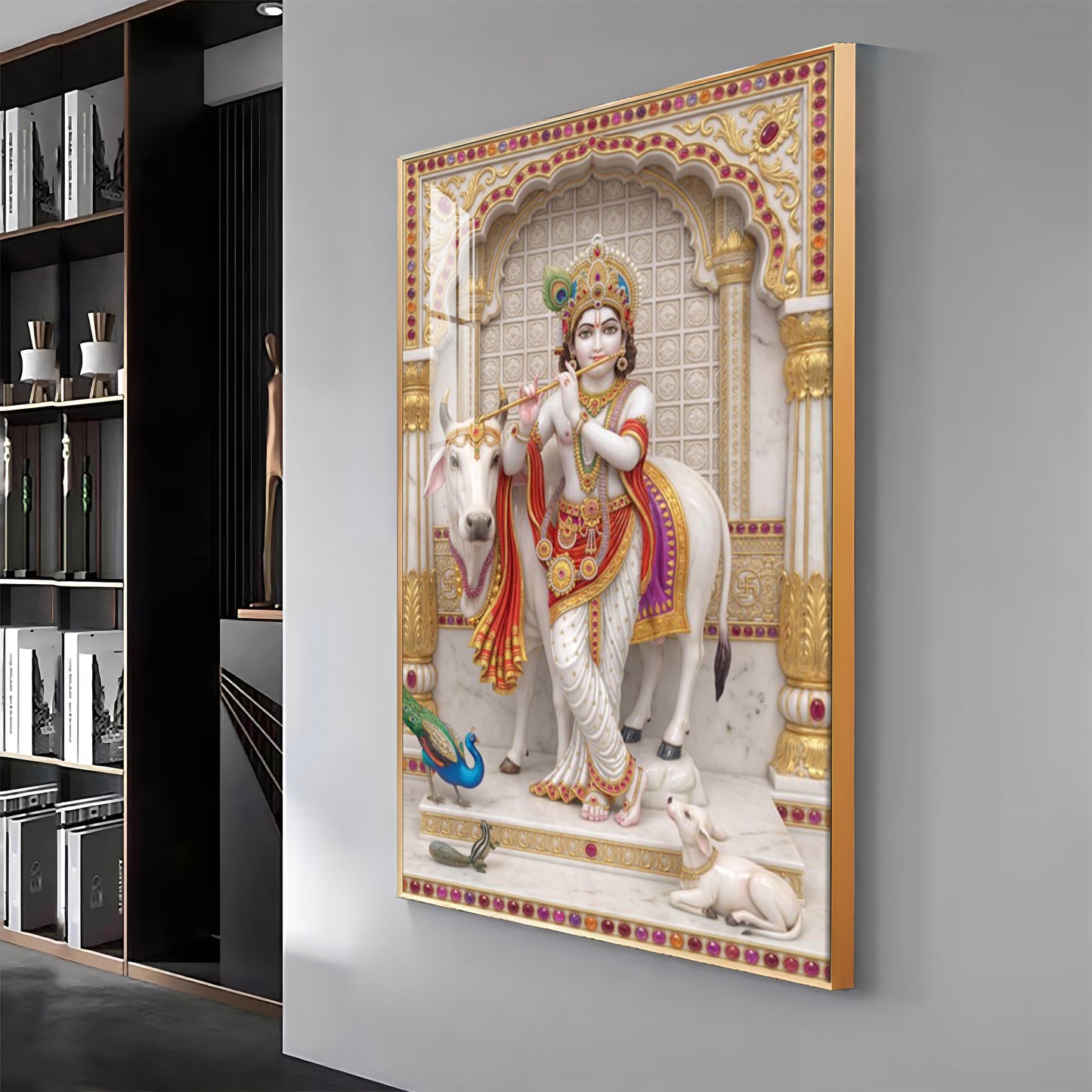 Majestic Harmony Of Krishna Ji Premium Acrylic Vertical Wall Art