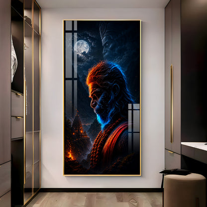 Sacred Rudra Hanuman Moonlit Premium Acrylic Vertical Wall Art
