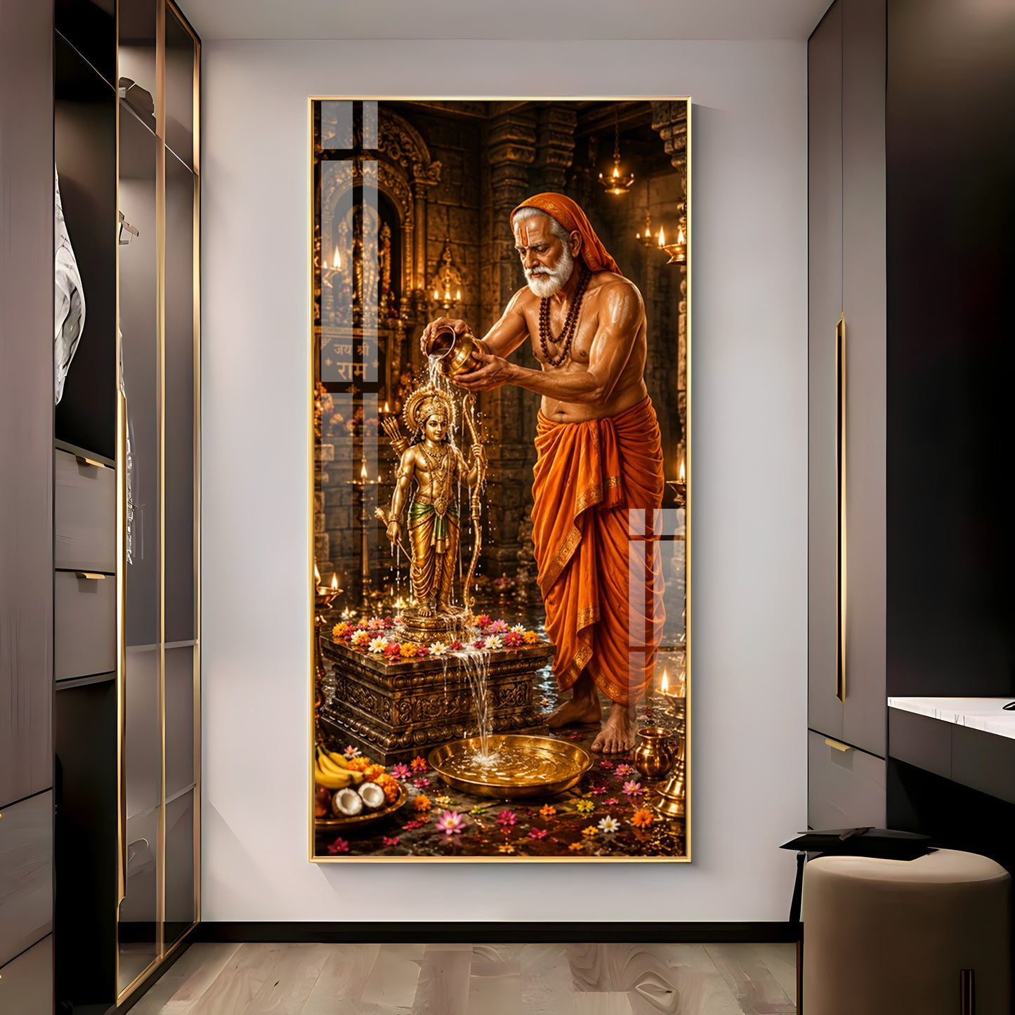 Shri Raghavendra Swamy Ritual Abhishek On Lord Ram Premium Acrylic Vertical Wall Art