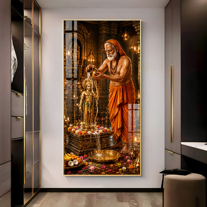 Shri Raghavendra Swamy Ritual Abhishek On Lord Ram Premium Acrylic Vertical Wall Art
