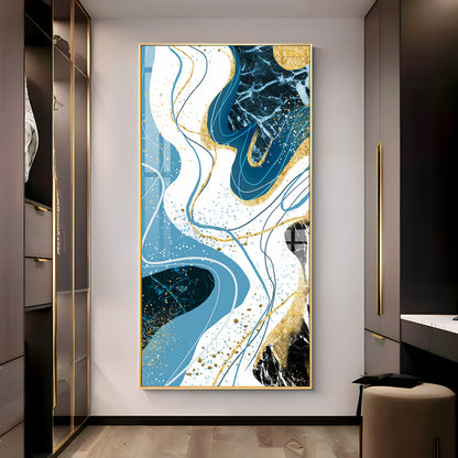 Stylized Fans In Gold & Blue Tones Premium Acrylic Vertical Wall Art