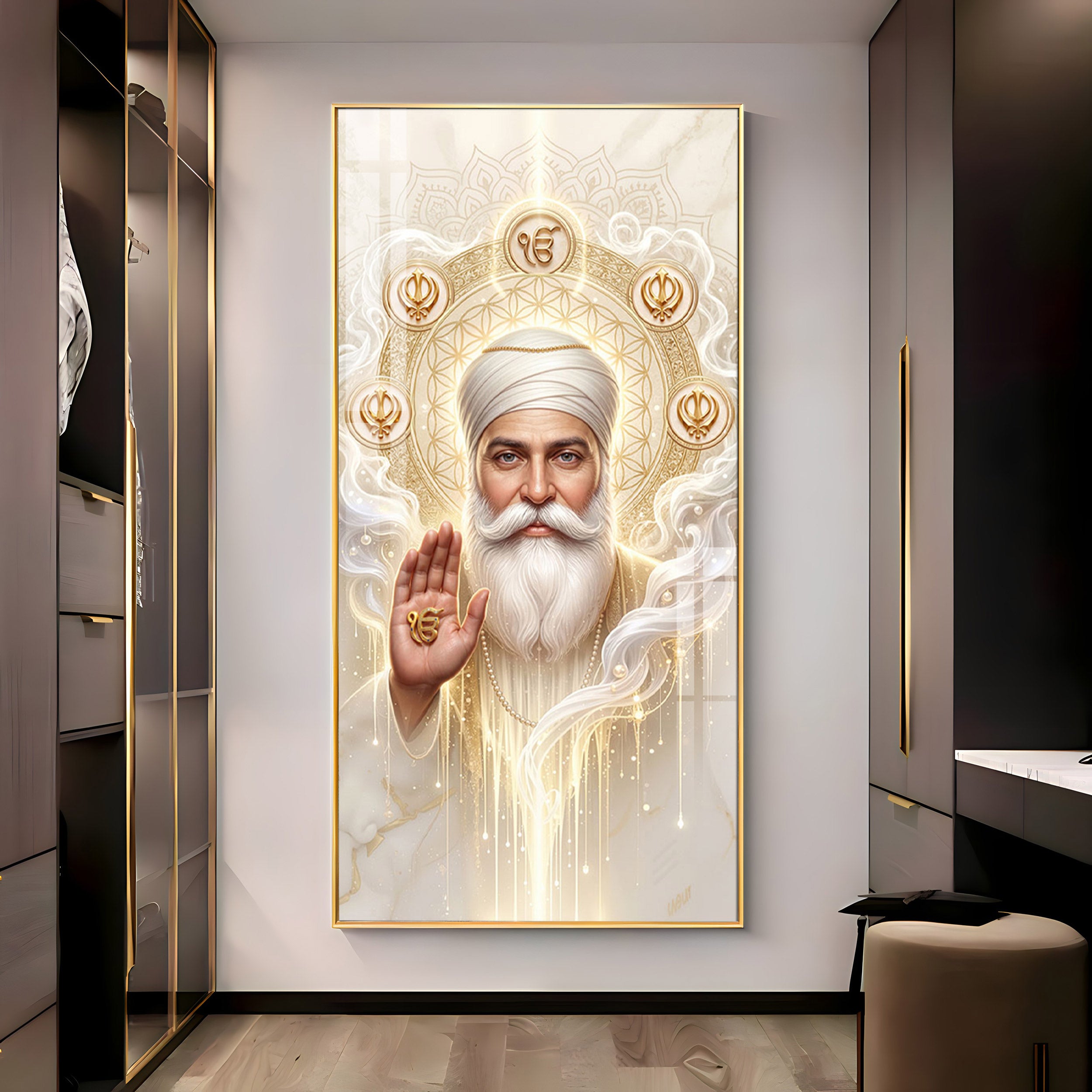 Guru Nanak Ji With Ik Onkar Premium Acrylic Vertical Wall Art