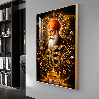 Guru Nanak Dev With Ik Onkar Symbol Premium Acrylic Vertical Wall Art