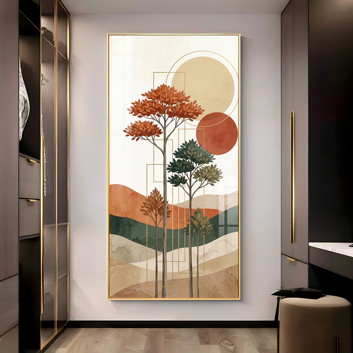 Boho Trees & Mountain Premium Acrylic Vertical Wall Art