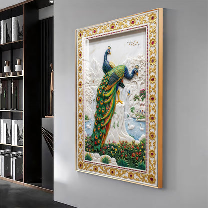 Beautiful Two Peacocks Premium Acrylic Vertical Wall Art