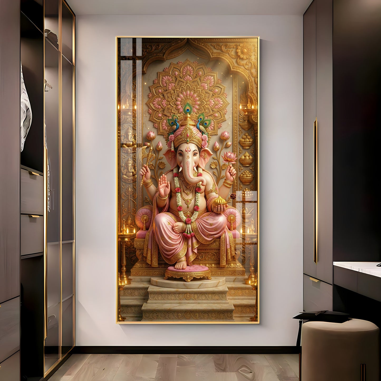 Divine Luminescence Ganesha Throne Premium Acrylic Vertical Wall Art