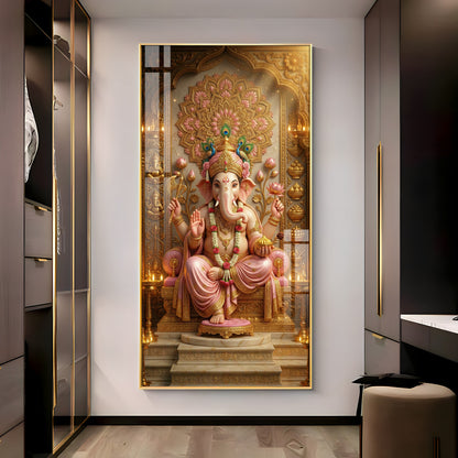 Divine Luminescence Ganesha Throne Premium Acrylic Vertical Wall Art