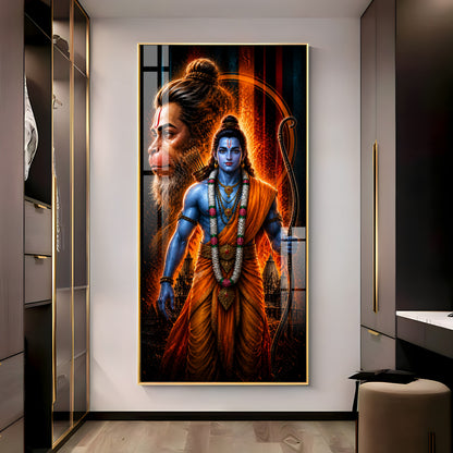 Sacred Lord Rama & Hanuman Divine Aura Premium Acrylic Vertical Wall Art