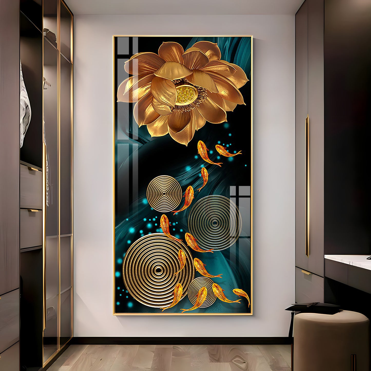 Golden Serenity Blossom Premium Acrylic Vertical Wall Art