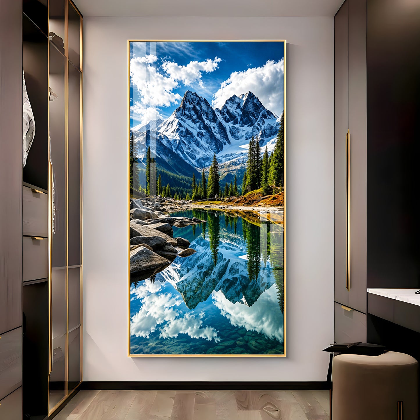 Serene Mountain Lake Premium Acrylic Vertical Wall Art