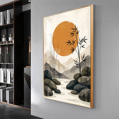 Colored Sun & Bamboo Branches Premium Acrylic Vertical Wall Art
