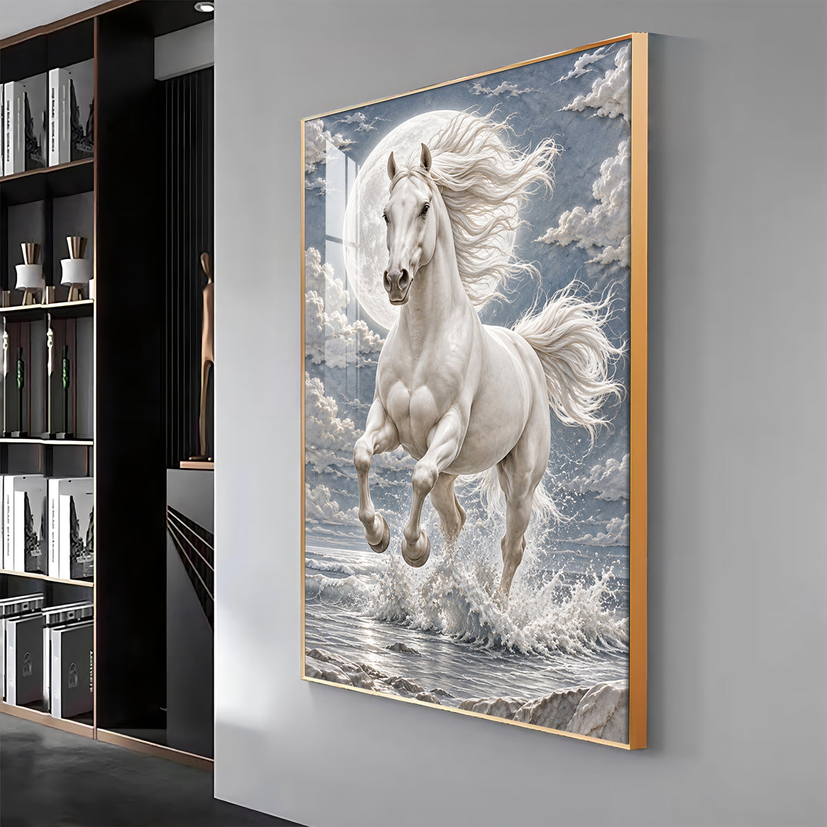 Galloping White Horse Premium Acrylic Vertical Wall Art