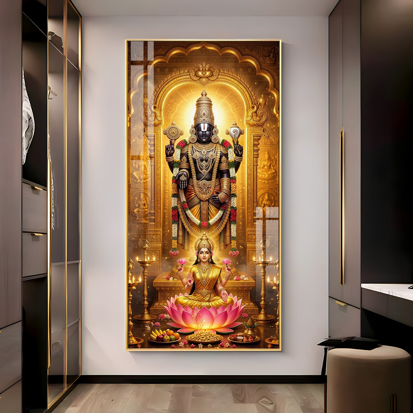 Lord Narayan With Goddess Lakshmi Premium Acrylic Vertical Wall Art