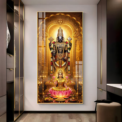 Lord Narayan With Goddess Lakshmi Premium Acrylic Vertical Wall Art