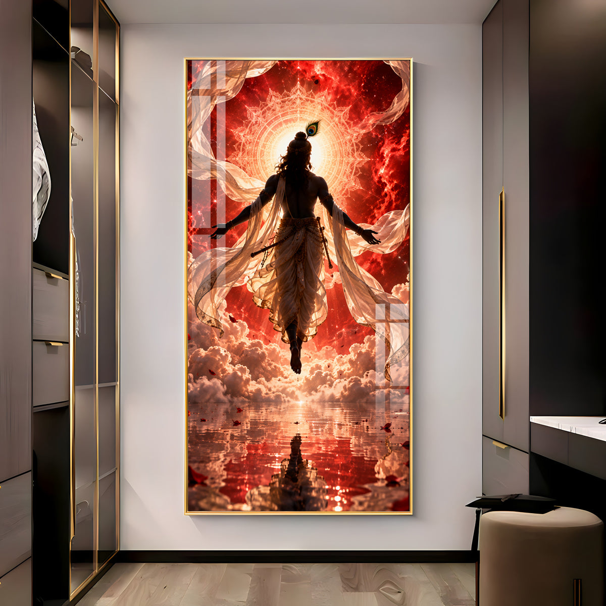 Divine Krishna Cosmic Aura Premium Acrylic Vertical Wall Art