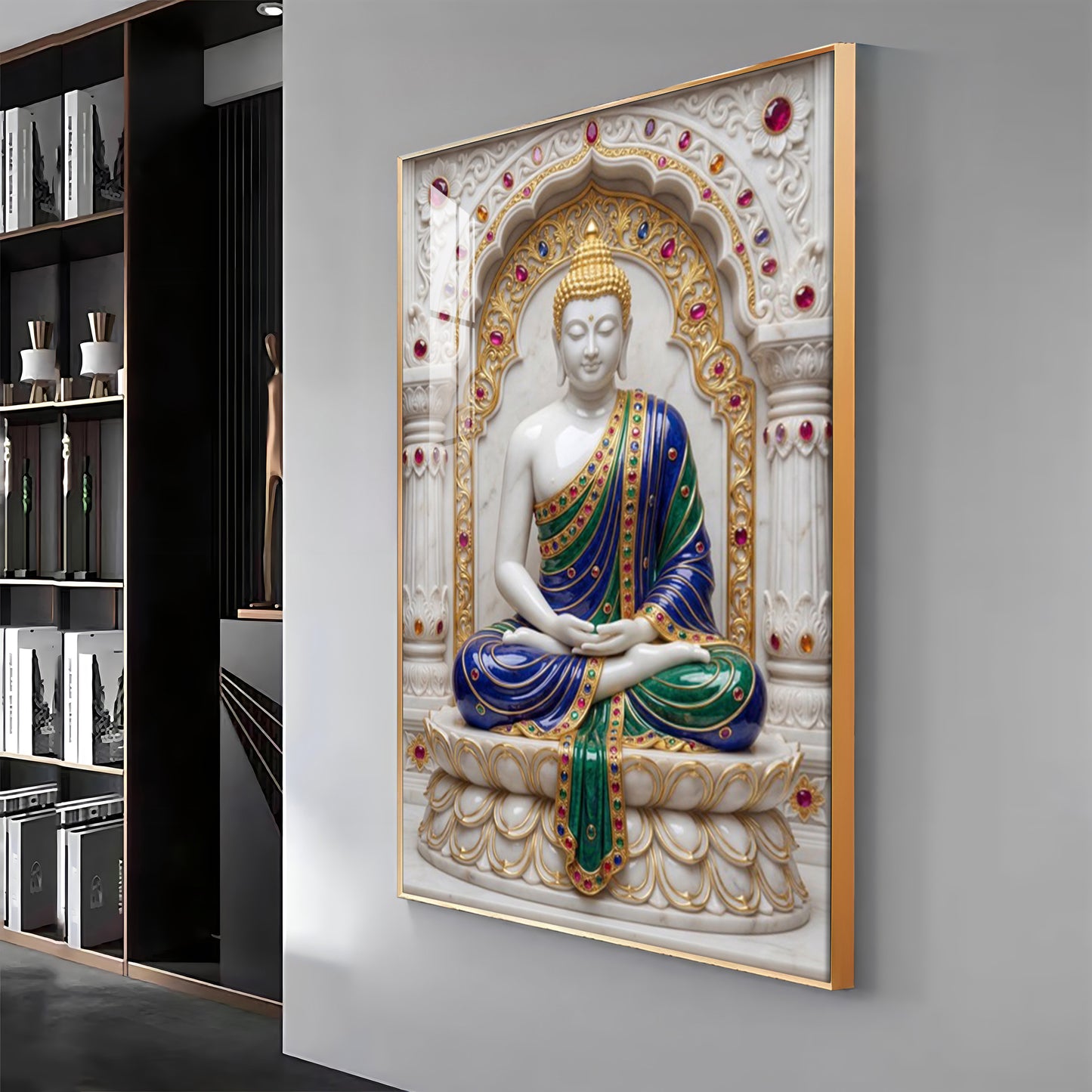 Enlightened Buddha in Royal Robes Premium Acrylic Vertical Wall Art