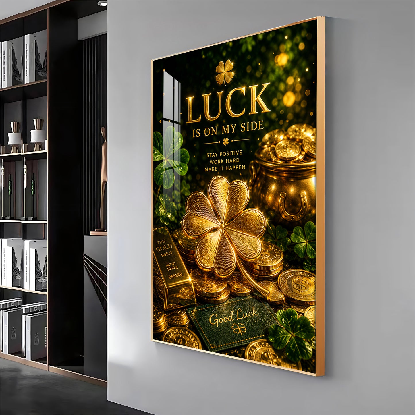 Golden Leaf Premium Acrylic Vertical Wall Art
