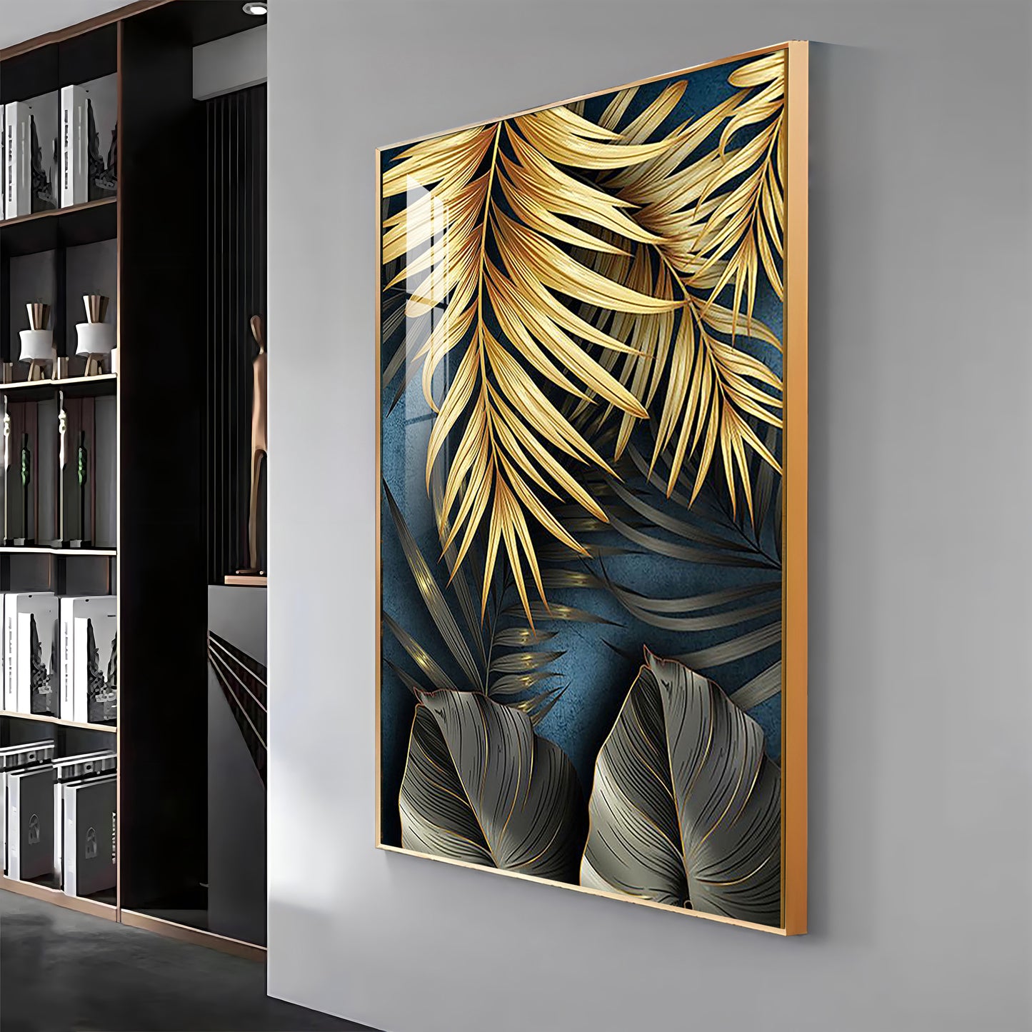 Tropical Golden Leafs Premium Acrylic Vertical Wall Art