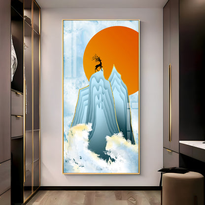 Black Deer On Mountains Premium Acrylic Vertical Wall Art