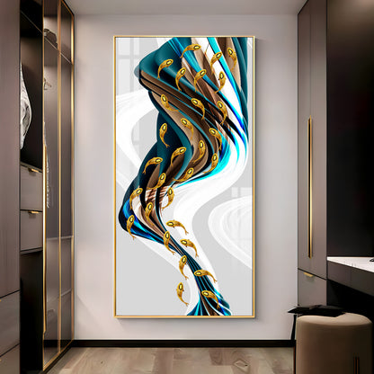 Rich Golden Carp School of Fish Premium Acrylic Vertical Wall Art