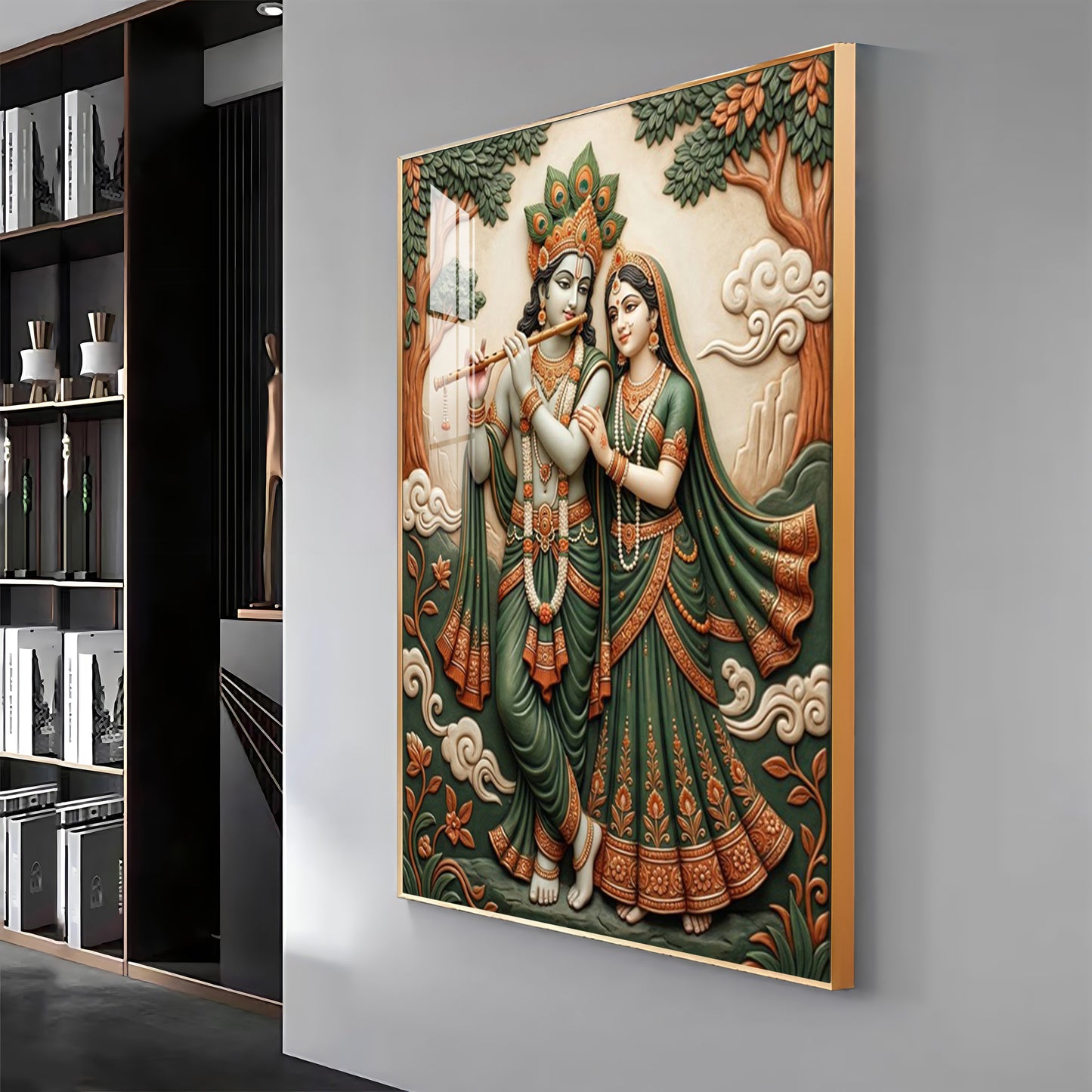 Divine God Radha Krishna Premium Acrylic Vertical Wall Art