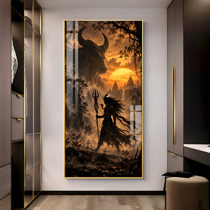 Shiva Walking in Sunset With Nandi Premium Acrylic Vertical Wall Art