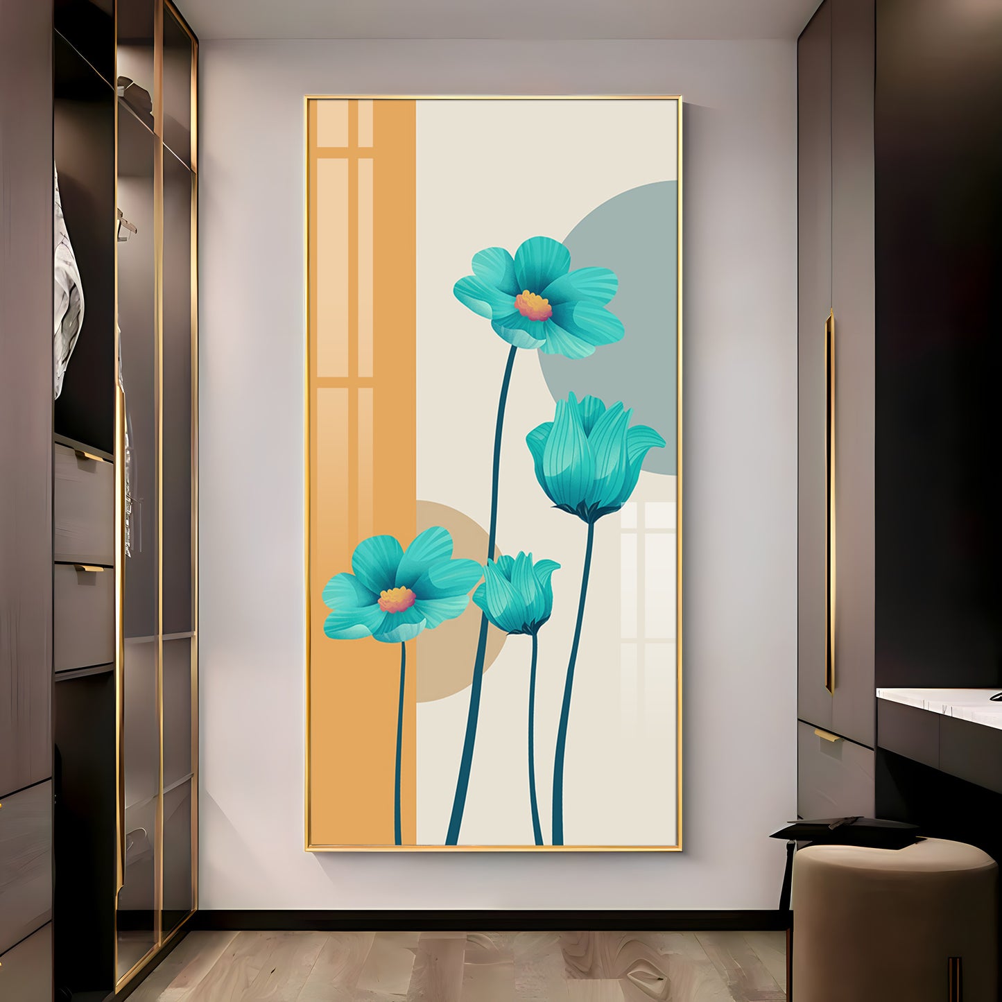 Elegant Blue Flowers Premium Acrylic Vertical Wall Art