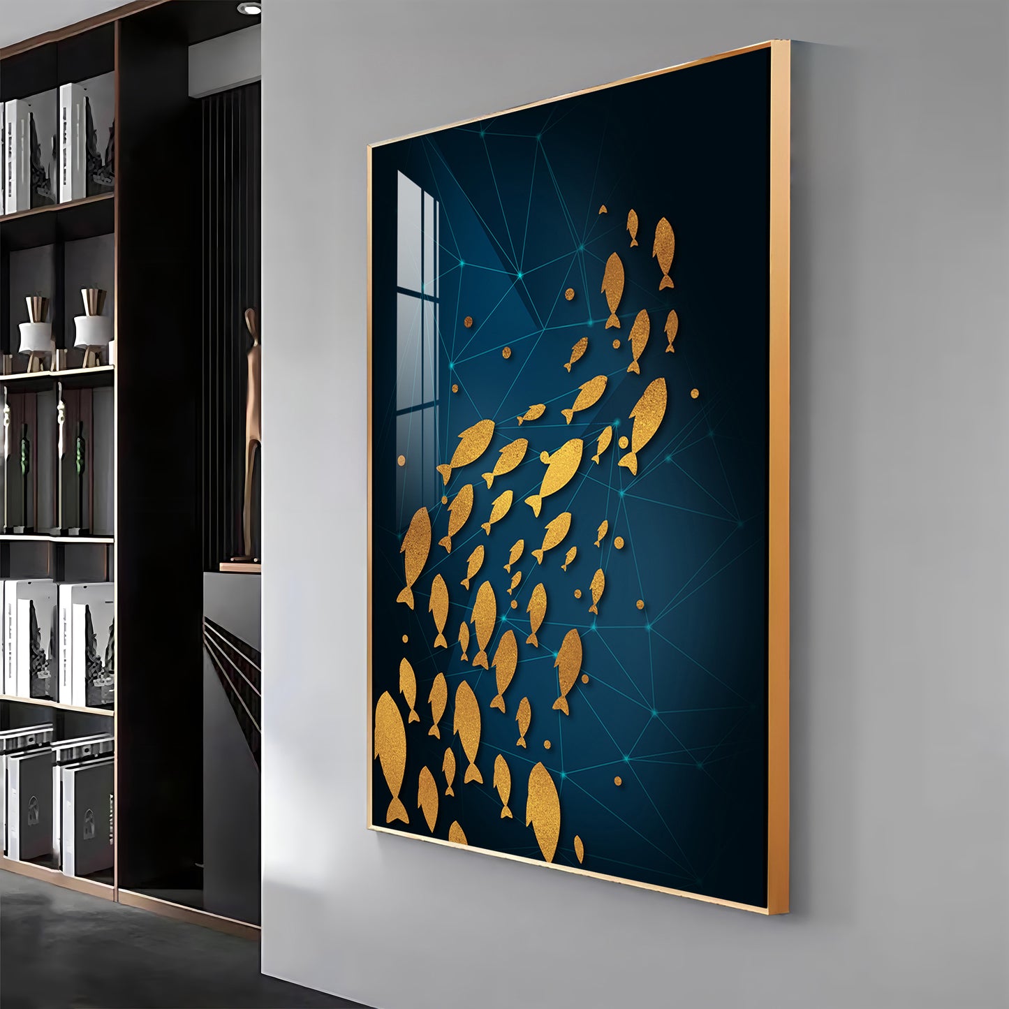 Beautiful Gold Fishes In Ocean Premium Acrylic Vertical Wall Art