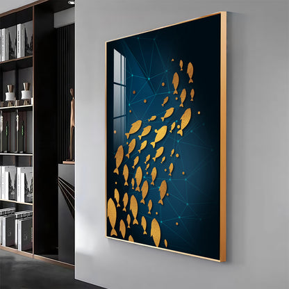 Beautiful Gold Fishes In Ocean Premium Acrylic Vertical Wall Art