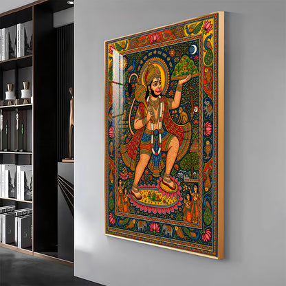 Madhubani Lord Hanuman Premium Acrylic Vertical Wall Art