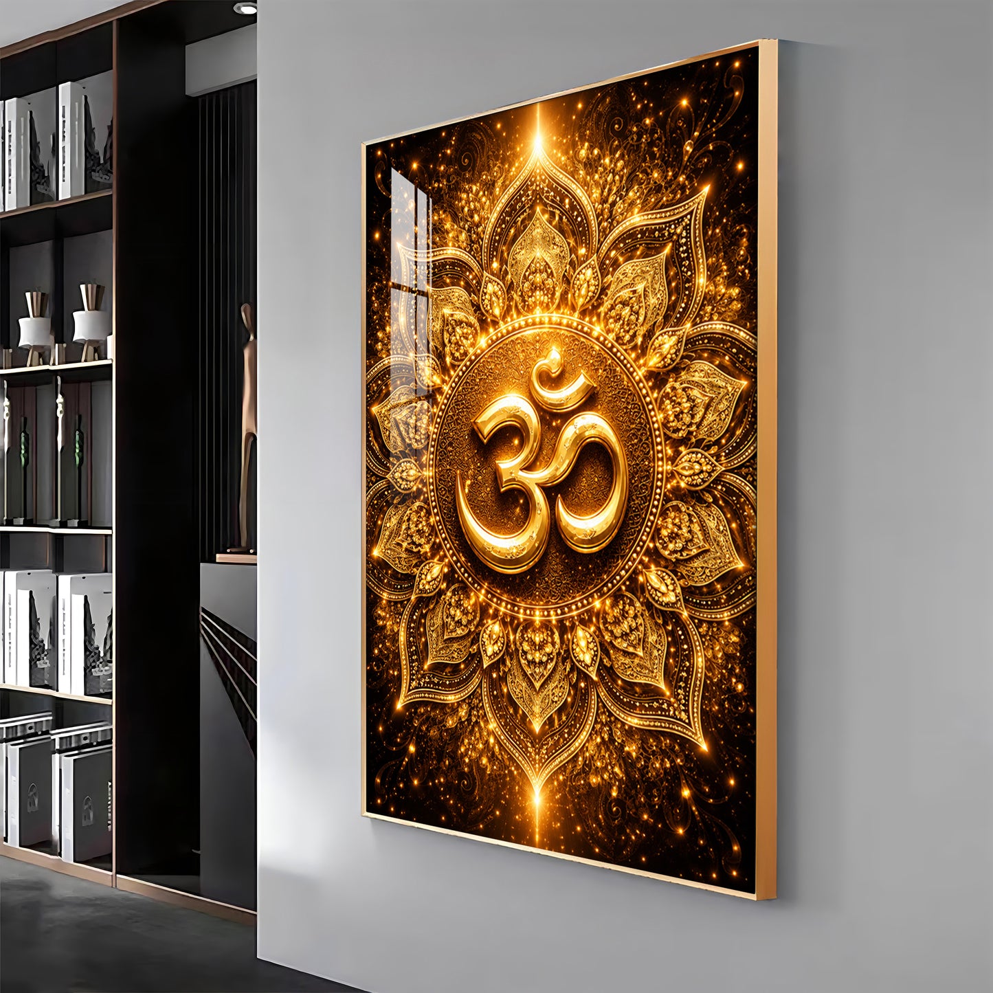 Radiant Golden Om Premium Acrylic Vertical Wall Art