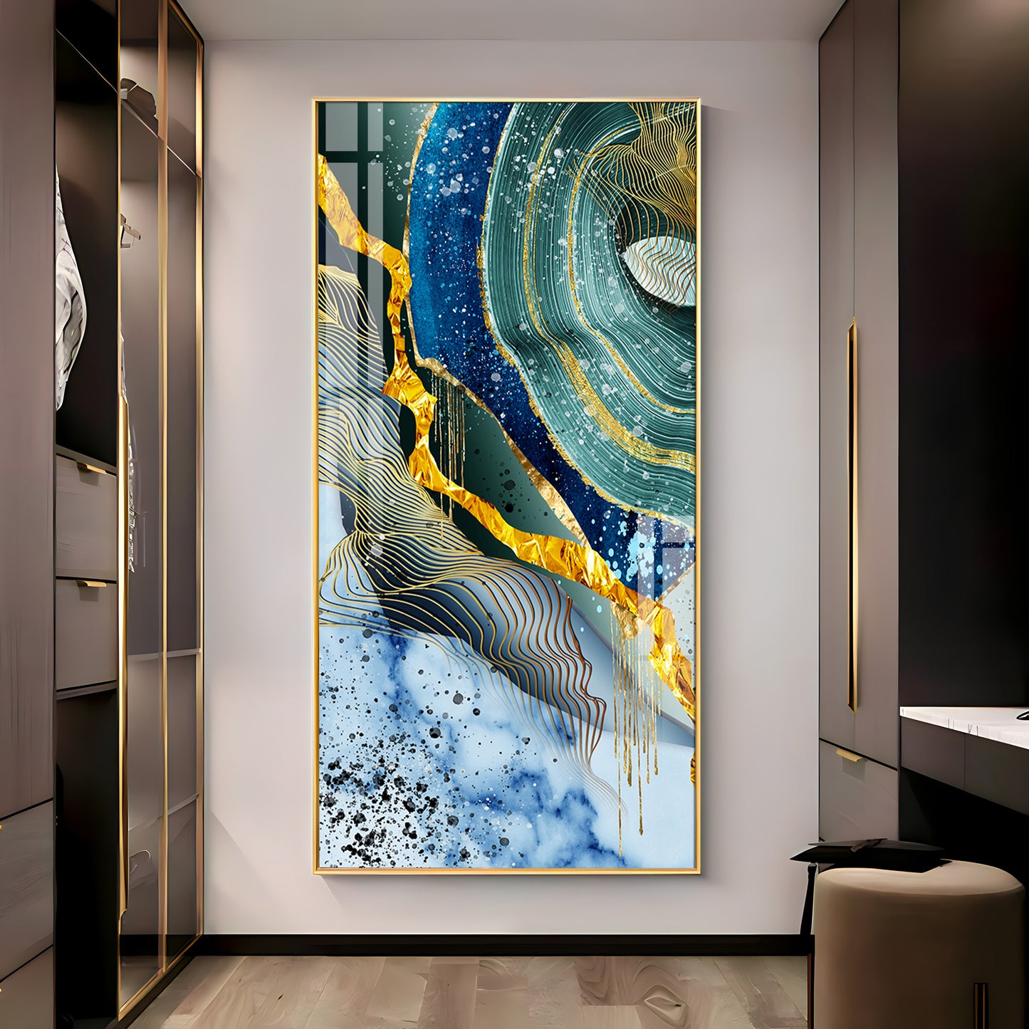 Blue & Green Waves Premium Acrylic Vertical Wall Art
