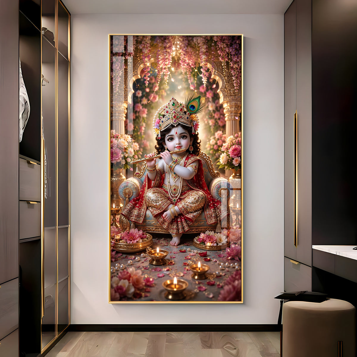 Divine Bhagwan Krishna Premium Acrylic Vertical Wall Art