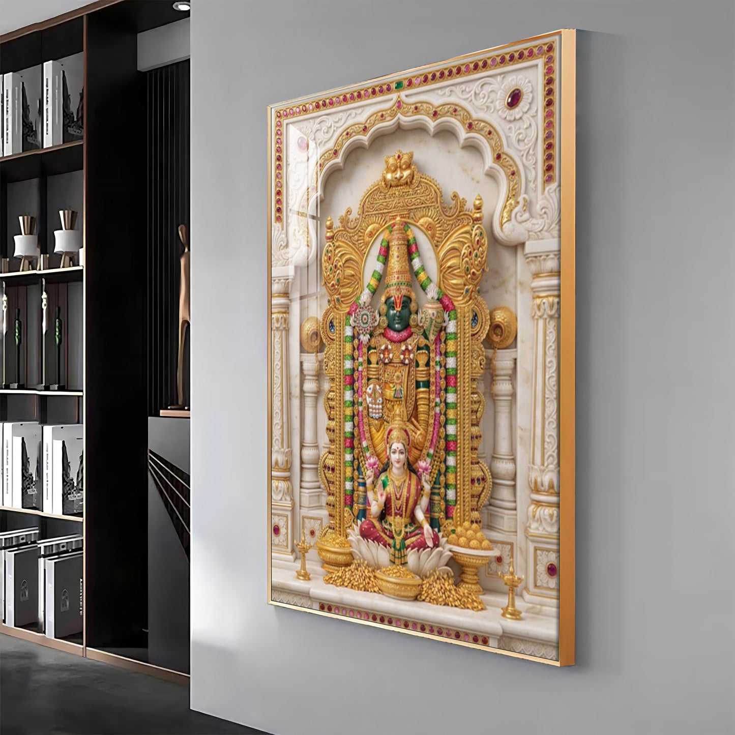 Divine Tirupati Balaji with Lakshmi Ji Premium Acrylic Vertical Wall Art