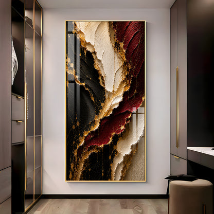 Luxurious Textured Abstract Maroon Black & Gold Premium Acrylic Vertical Wall Art