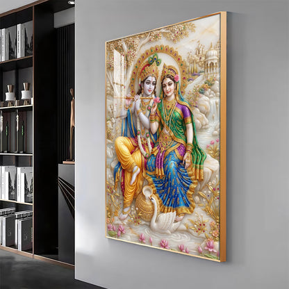 Radha Krishna With Swan Premium Acrylic Vertical Wall Art