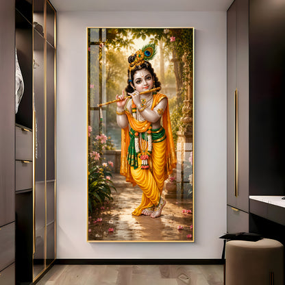 Bal Krishna Playing A Flute Premium Acrylic Vertical Wall Art