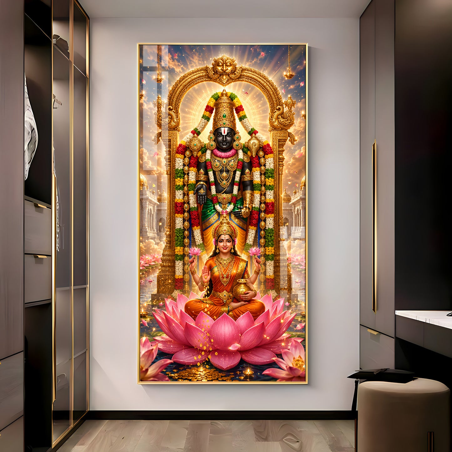 Goddess Lakshmi With Tirupati Balaji Premium Acrylic Vertical Wall Art