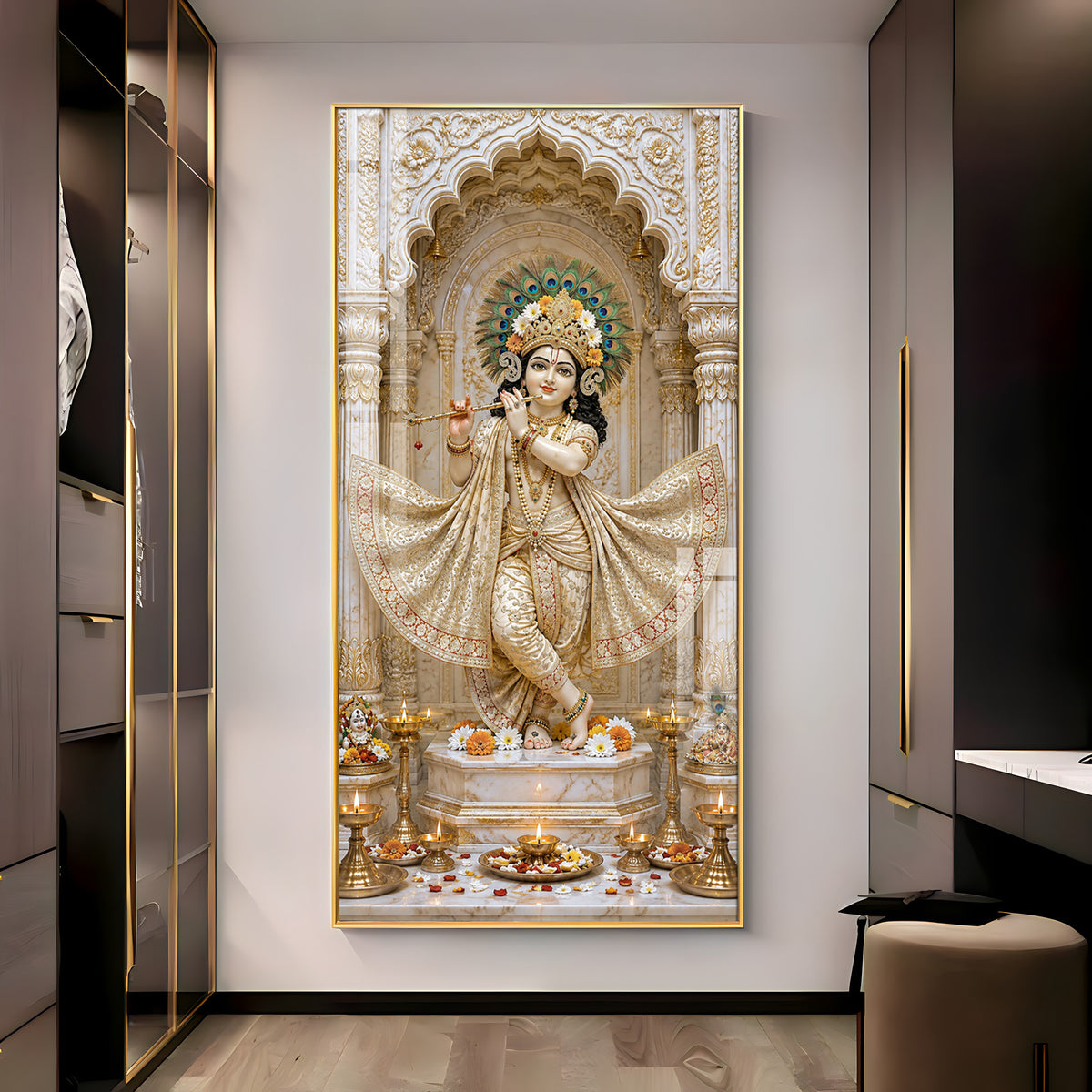Shri Krishna Playing Flute Premium Acrylic Vertical Wall Art