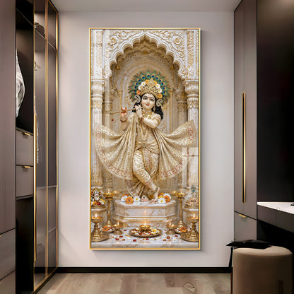 Shri Krishna Playing Flute Premium Acrylic Vertical Wall Art