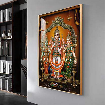 Lord Murugan Valli Deivanai Subramanya Swamy Premium Vertical Acrylic Wall Art