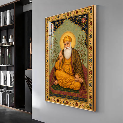 Guru Nanak Dev Ji Floral Border Premium Acrylic Vertical Wall Art