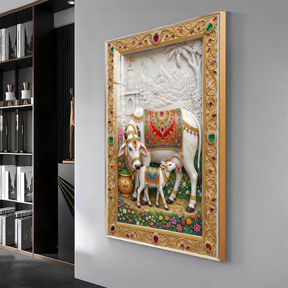 Sacred Kamdhenu Cow Premium Acrylic Vertical Wall Art