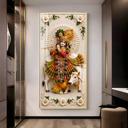 Lord Krishna Playing The Flute Premium Acrylic Vertical Wall Art