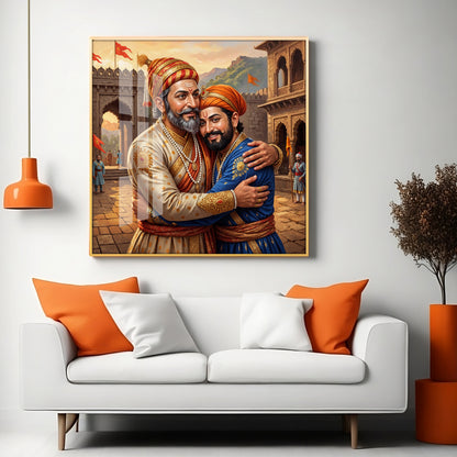 Shivaji Maharaj With Sambhaji Maharaj Premium Acrylic Square Wall Art