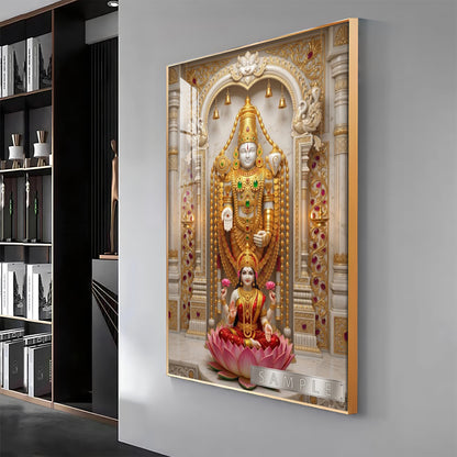 Tirupati Balaji With Devi Lakshmi Premium Acrylic Vertical Wall Art